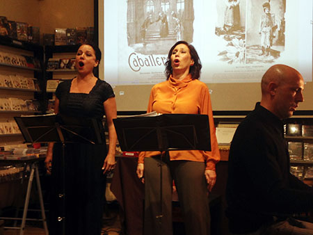 Gloria Londoño, Anna Tonna and Elías Romero perform for the presentation of the Exhibition Book, at La Quinta de Mahler in Madrid